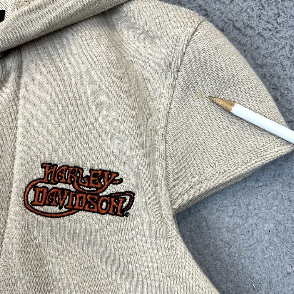 Harley Davidson Short Sleeve Tan Zip Up Vest Hoodie Top Women's Sz M embroidered - Picture 5 of 8